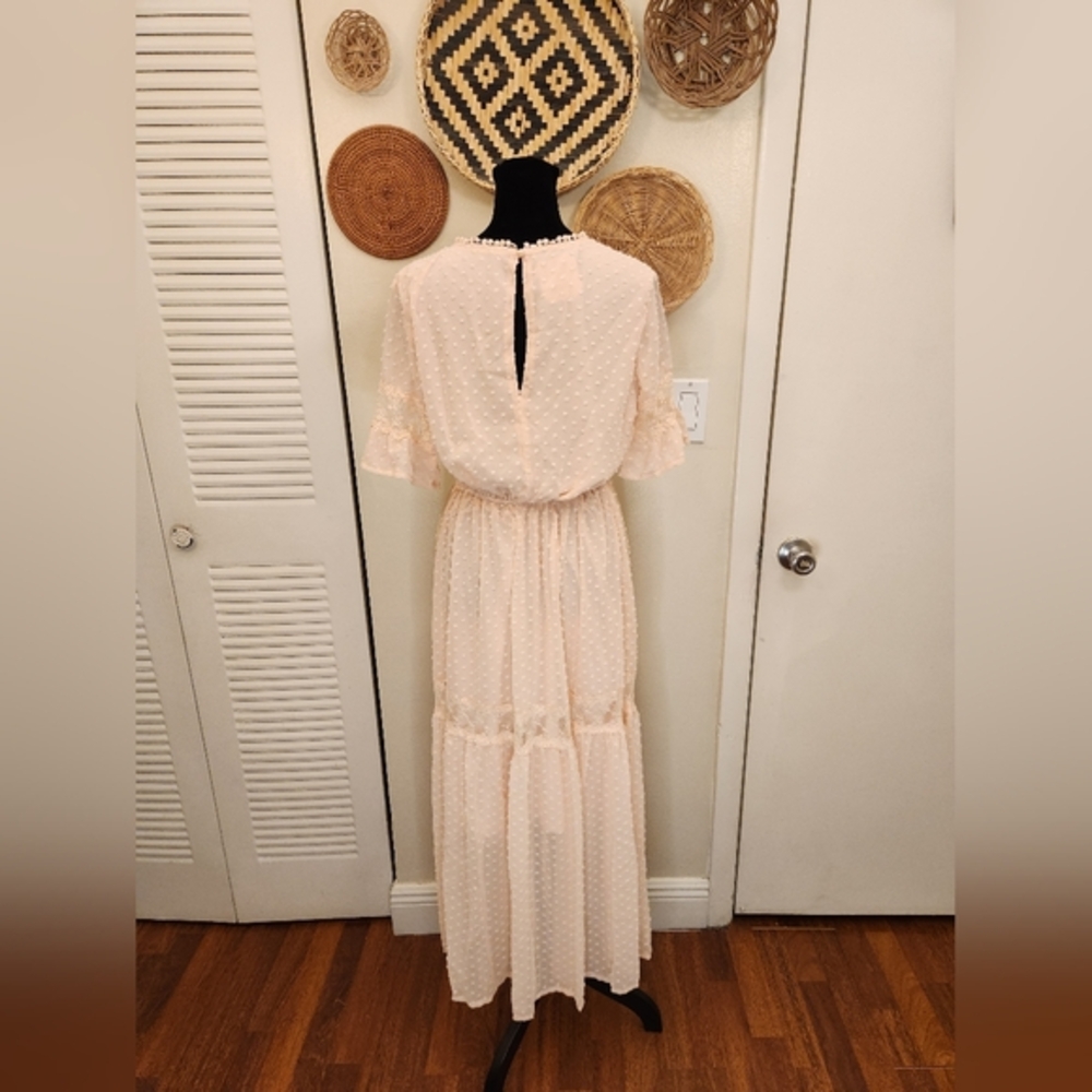 Swiss Dot Lace Maxi Dress With V Neck And Ruffles - Picture 8 of 9